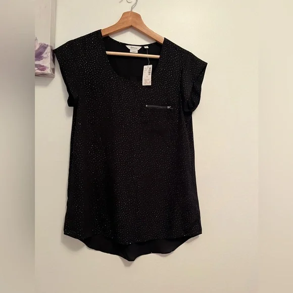 NWT Reitmans Black Cap Sleeve sequin blouse small PTP 19inch - Picture 6 of 7